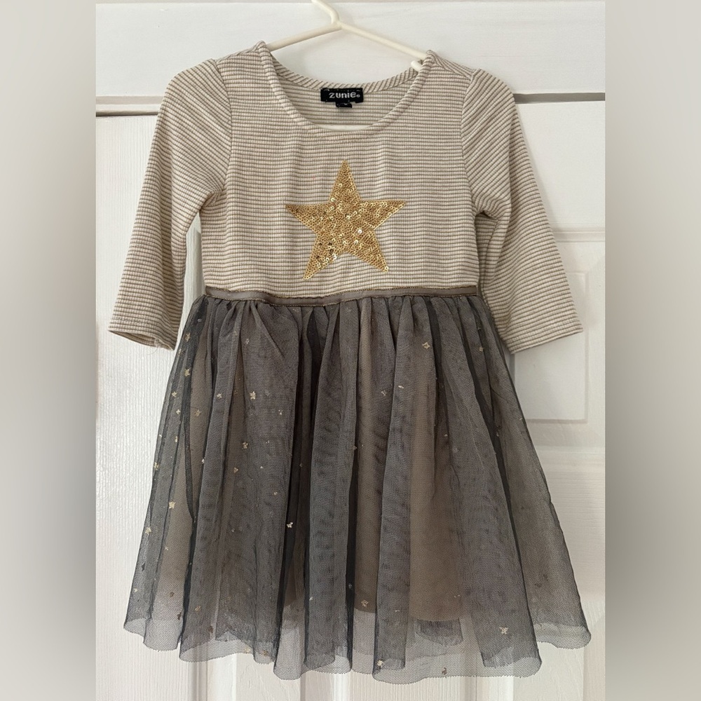 Zunie Gold‎ Star Striped Dress with Tulle Skirt
